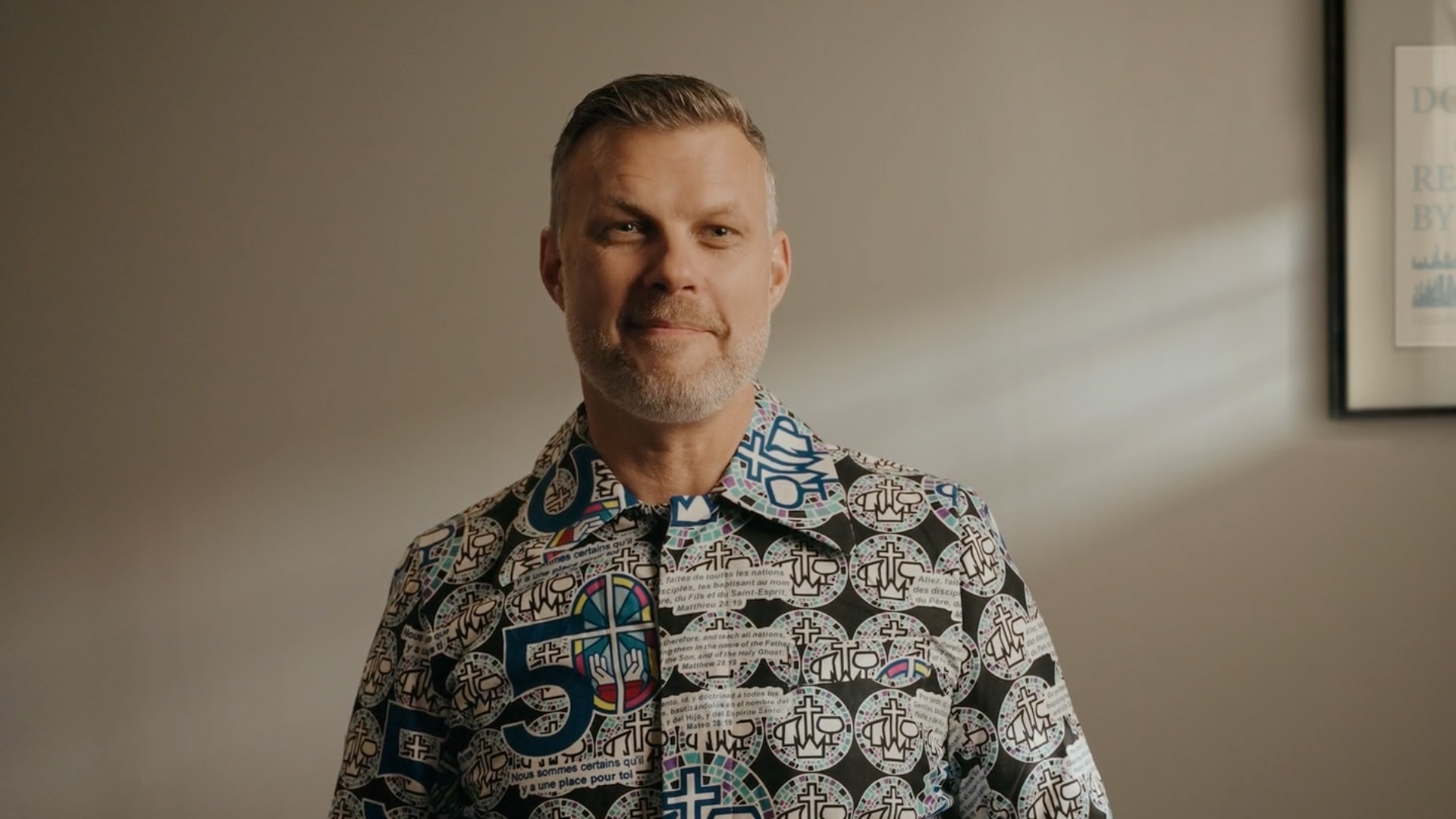 Darren Herbold wearing an Alliance shirt from the Alliance World Fellowship Quadrennial